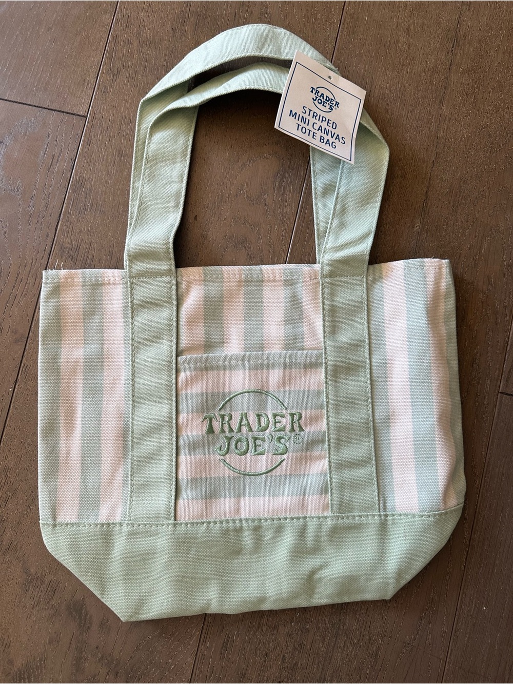 Trader Joe’s Mint Green and Cream Striped Canvas Mini Tote Bag